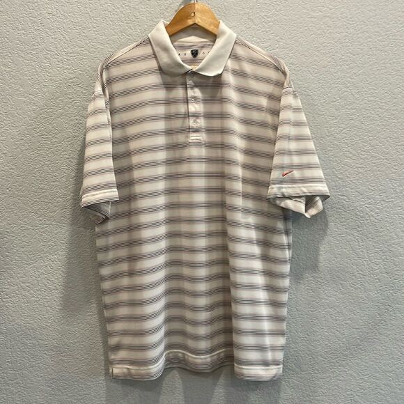 Nike Golf White with Orange & Blue Stripes Athletic Polo Size XL - Picture 1 of 10
